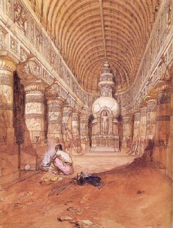 William Simpson Chaityagriha no.19 at Ajanta oil painting image
